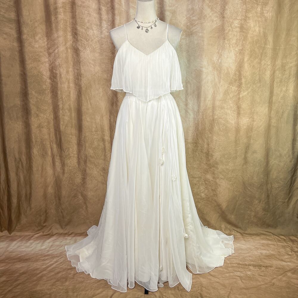 Vintage Renaissance Dress 50s Chiffon Pleated Fit & Flare Draped Maxi Wedding